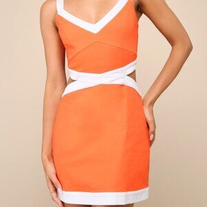 Lulus Nothing But Sweet Coral Color Block Cutout Mini Dress Orange - Size M